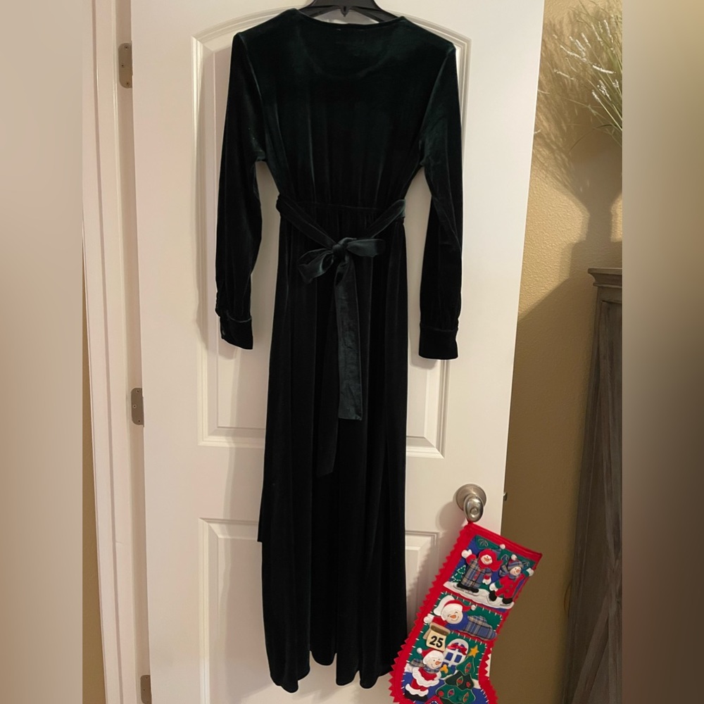 Dark Green Velvet Dress - Picture 3 of 10